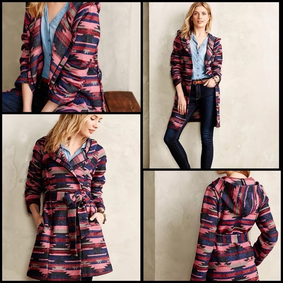Anthropologie Tabitha Leona Wrap Hooded Aztec Western Boho Rodeo Cozy Coat S - Picture 1 of 9